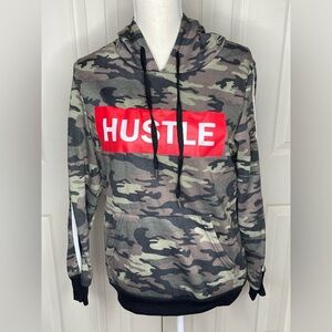 Camouflage Hoodie with 'Hustle' Graphic
